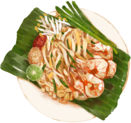 Watercolor Pad Thai Dish